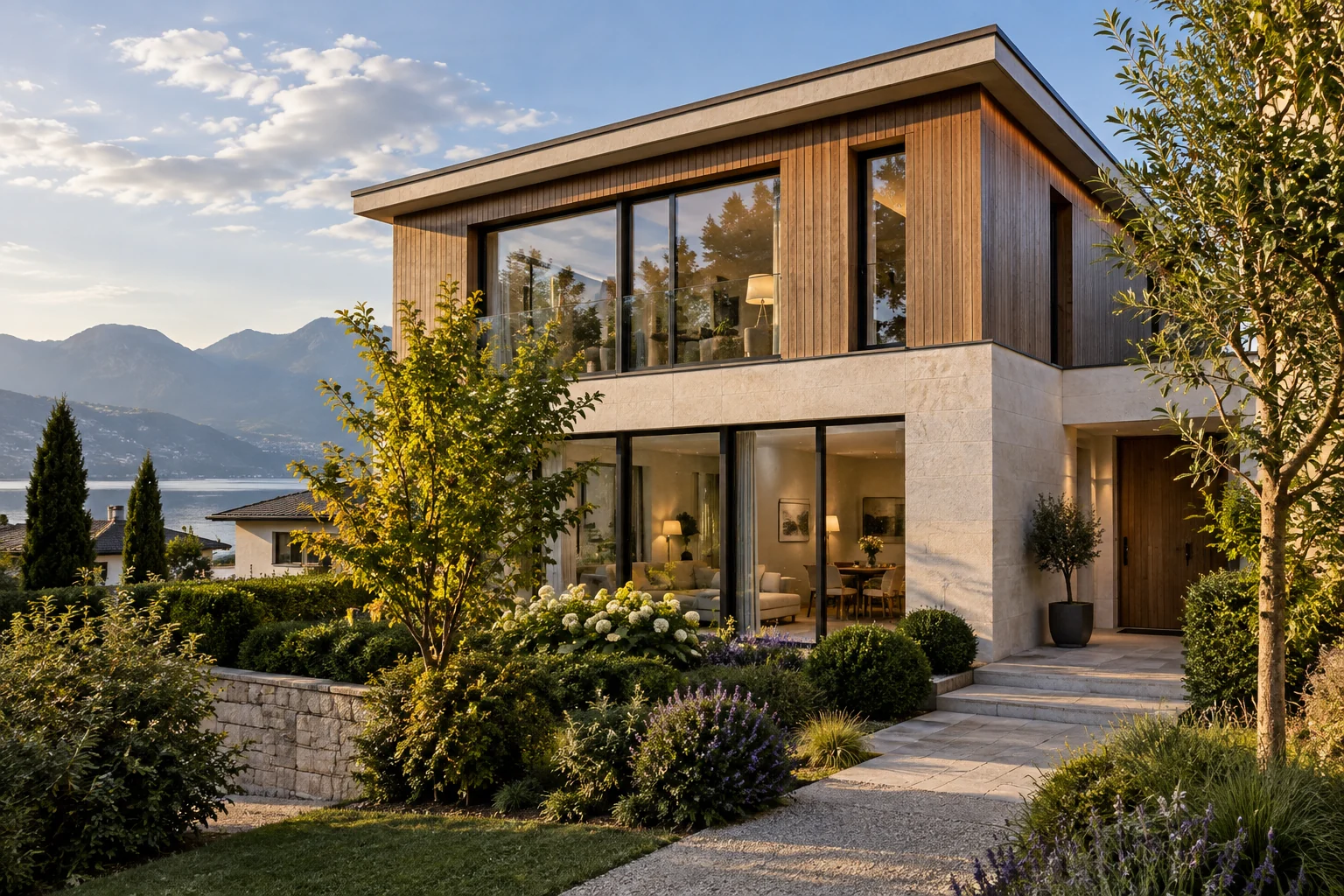 Maison contemporaine lumineuse vue de l'extérieur